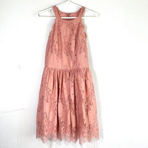 Altar'd State Lace Scoop Neck Salmon Pink Small Sleeveless Scalloped Arm Dress